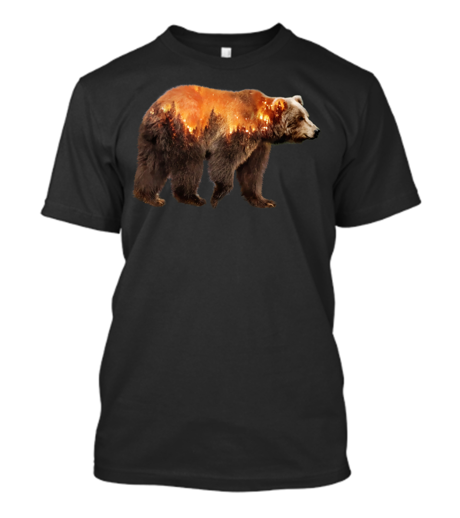 Bear Escape From Mountain Fire Wildlife Scene T-Shirt