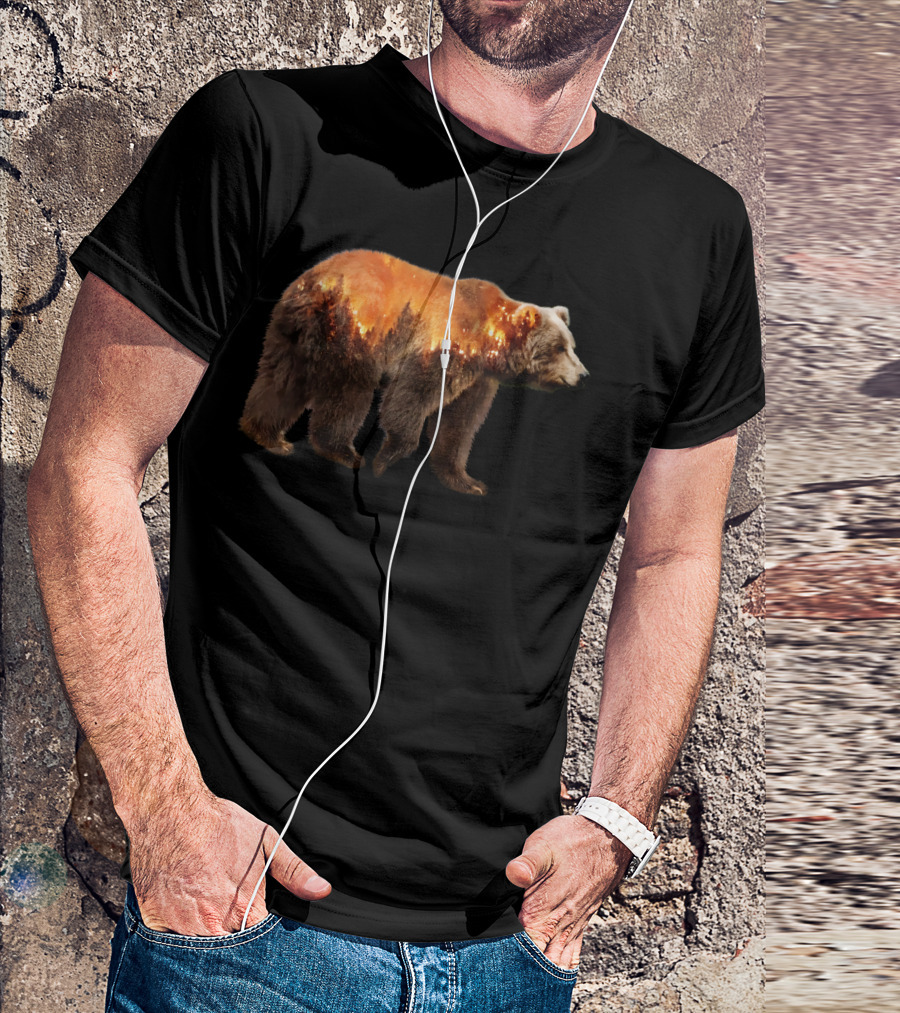 Bear Escape From Mountain Fire Wildlife Scene T-Shirt