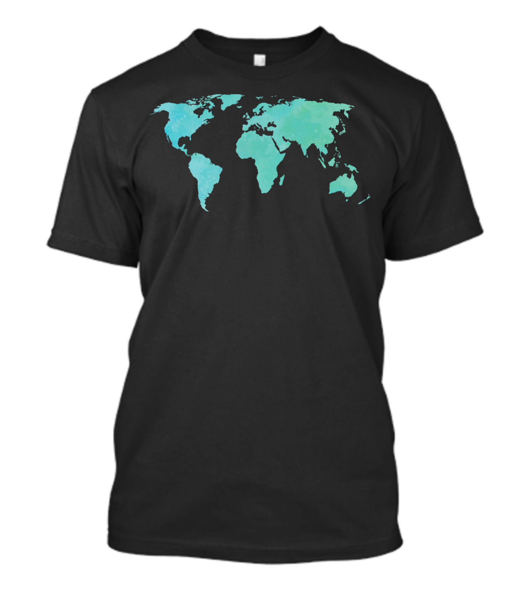 Aqua Teal Watercolor World Map T-Shirt