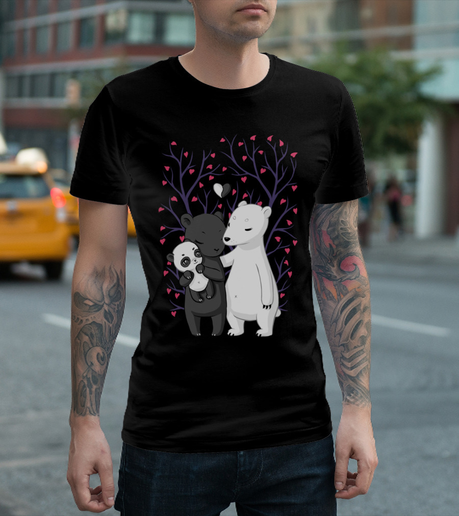 Bear Family Love with Hearts and Tree Background T-Shirt