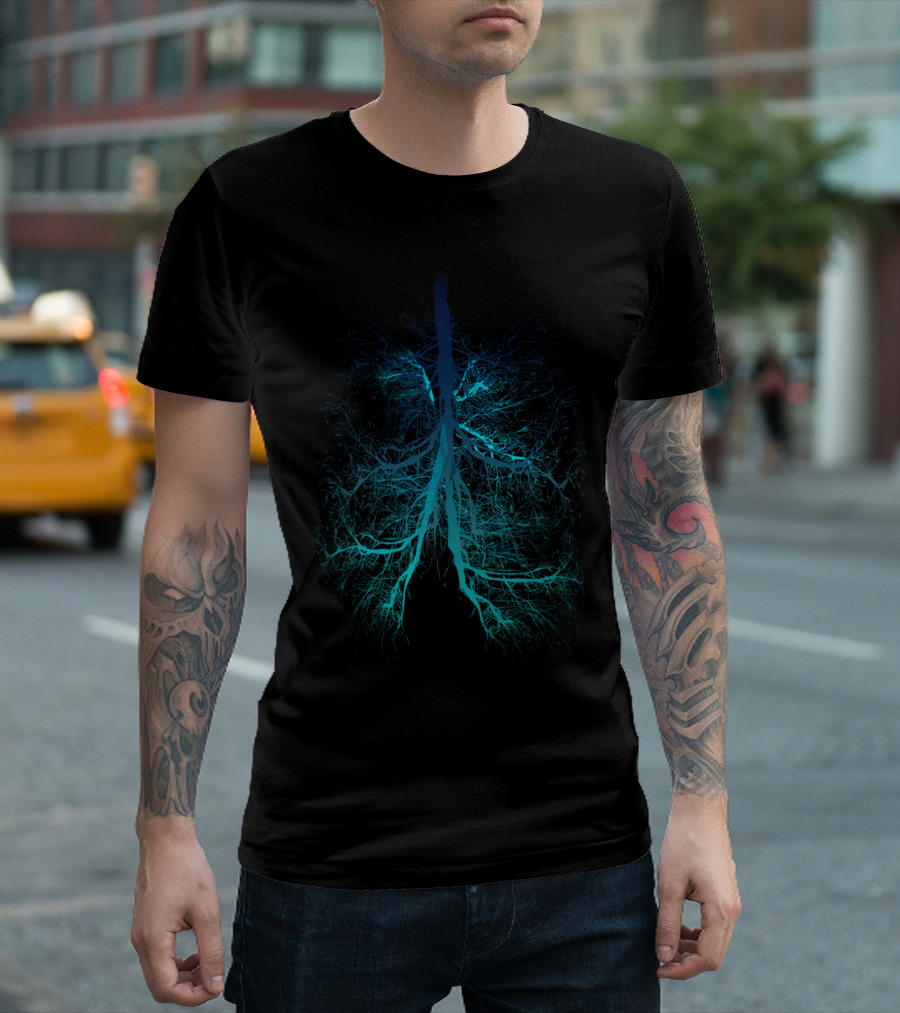 Aqua Lungs Neon Blue Tree Roots Lungs T-Shirt
