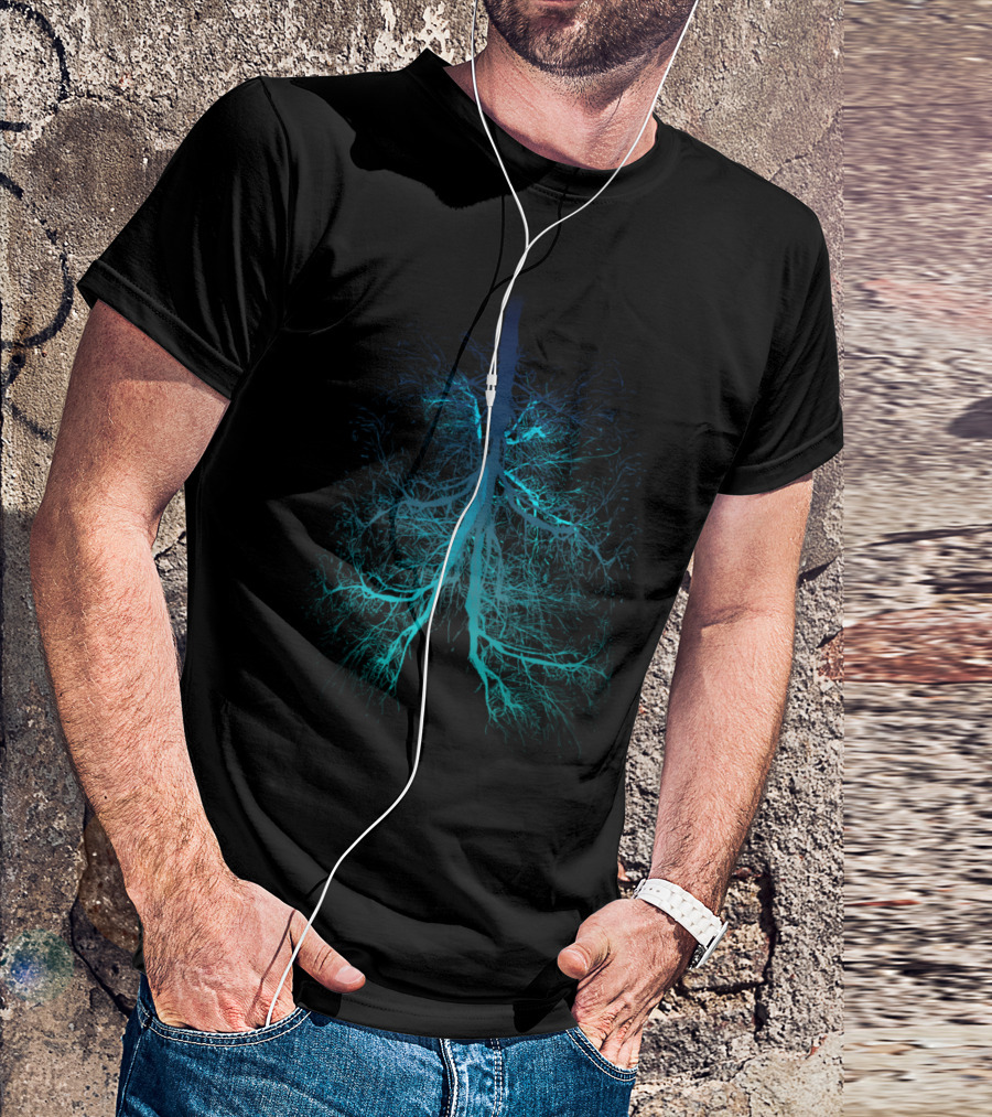 Aqua Lungs Neon Blue Tree Roots Lungs T-Shirt