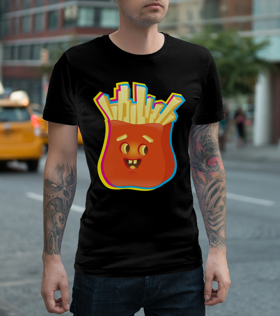 Crazy Neon Smiley French Fries T-Shirt