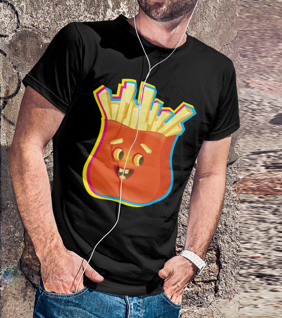 Crazy Neon Smiley French Fries T-Shirt