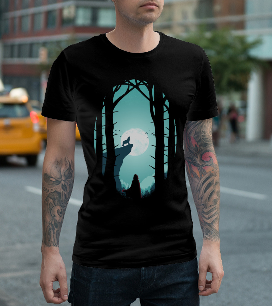 Full Moon Wolf Howling in Forest at Night T-Shirt