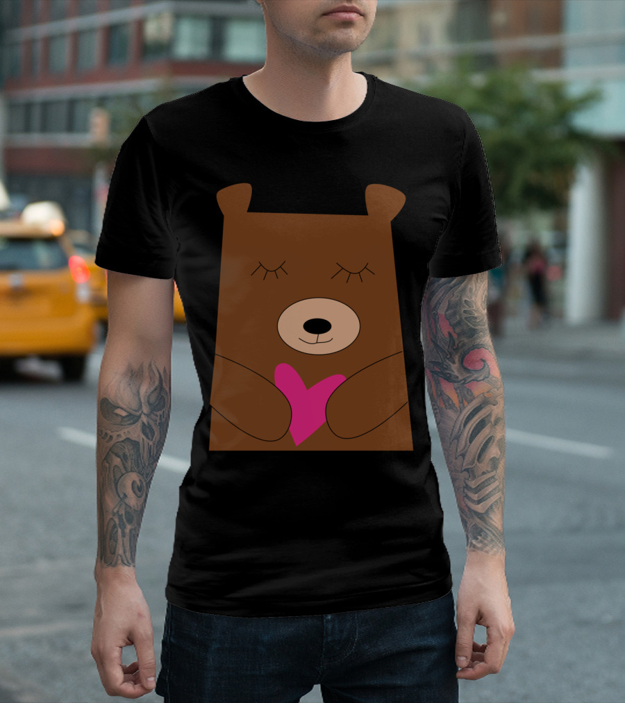 Bear Holding Pink Heart with Eyes Closed T-Shirt