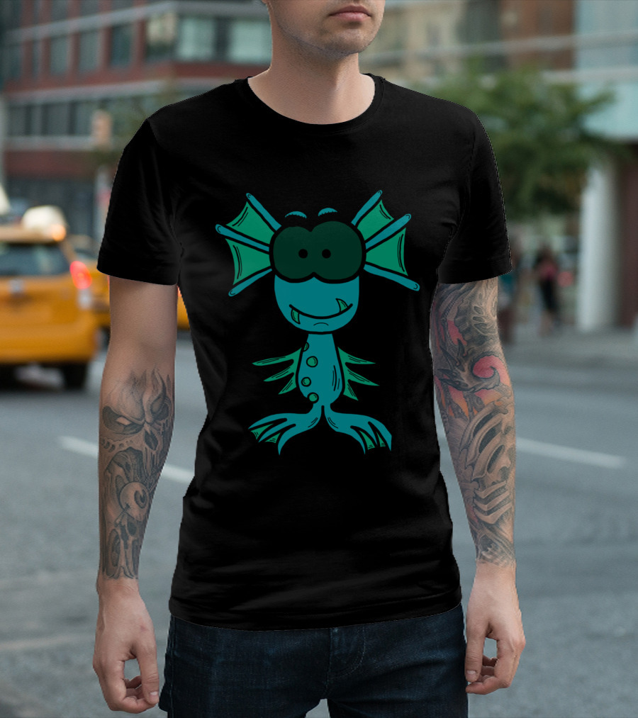 Aquamonsta Quirky Cartoon Creature with Fins and Claws T-Shirt
