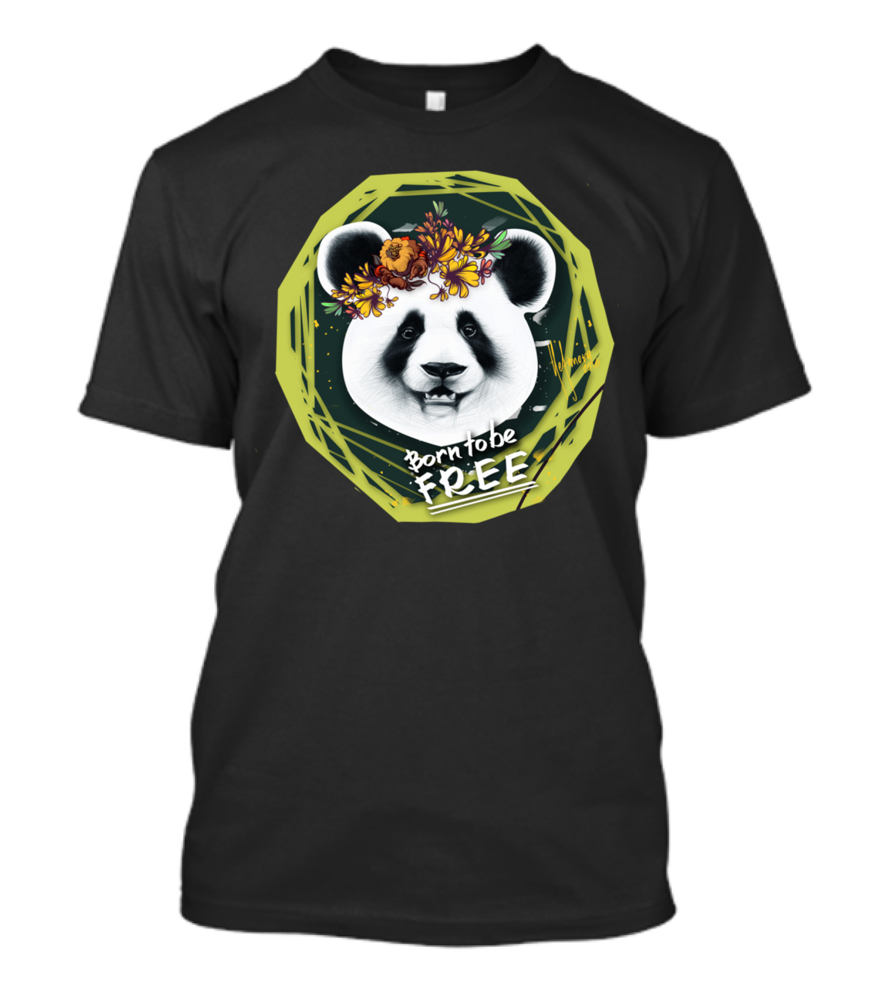 Born To Be Free Panda Floral Wreath T-Shirt