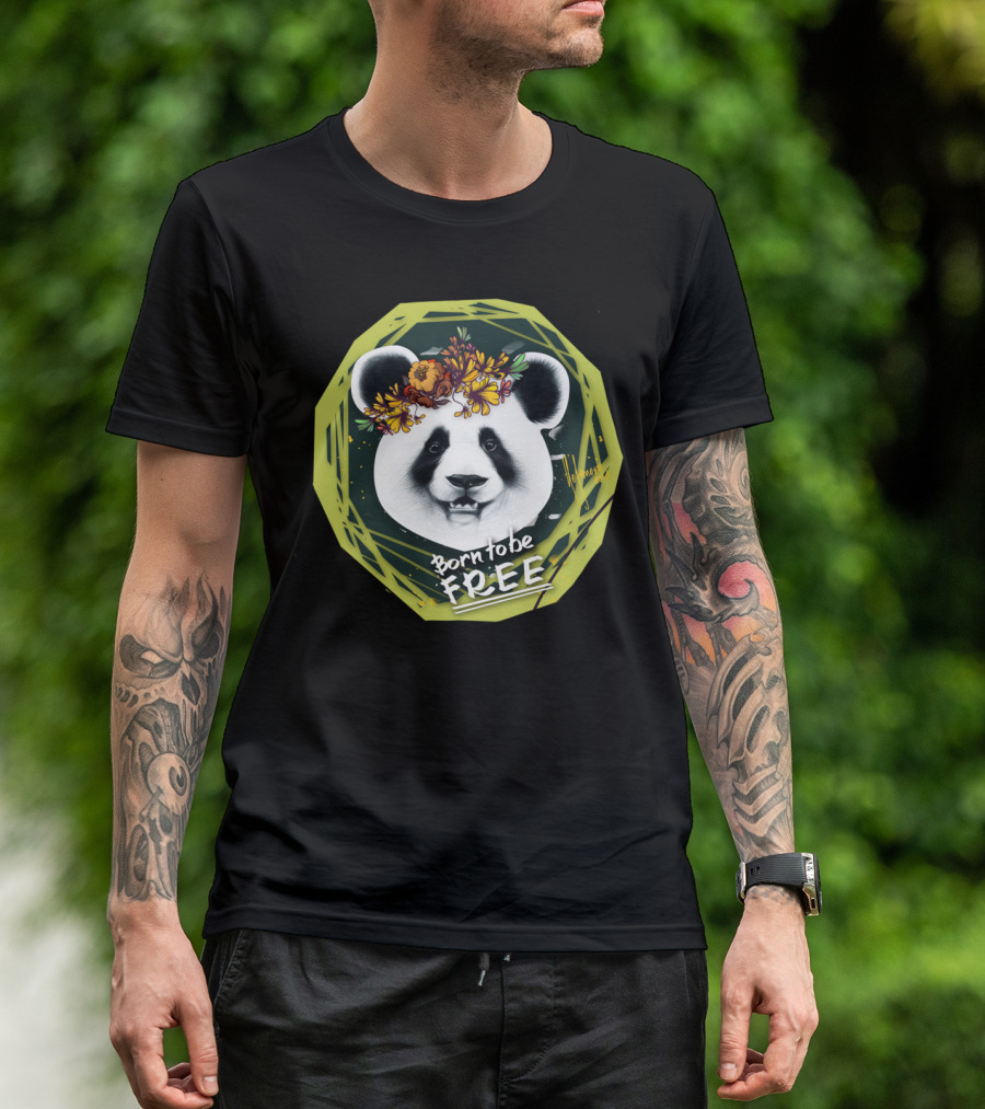 Born To Be Free Panda Floral Wreath T-Shirt