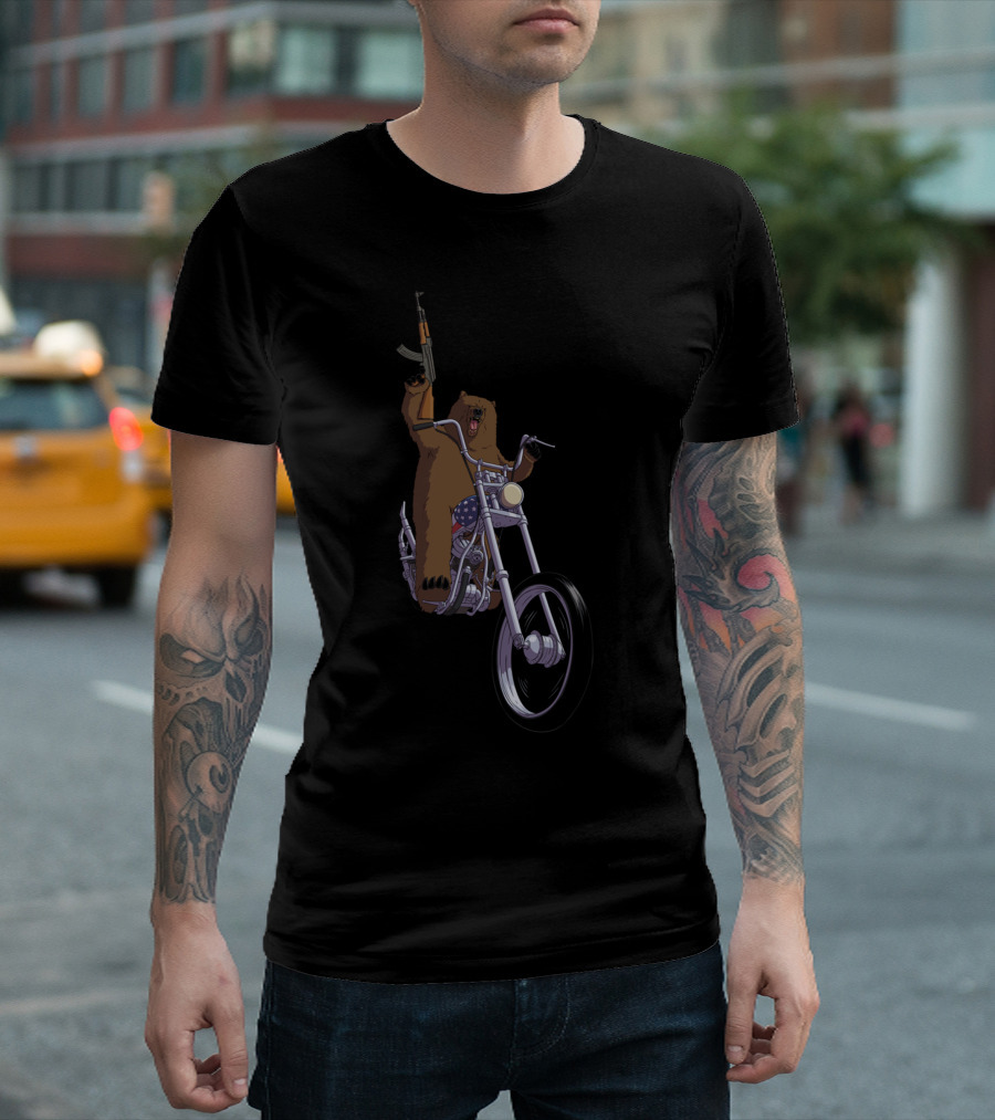 Born To Be Wild Bear Riding Motorcycle with AK-47 T-Shirt