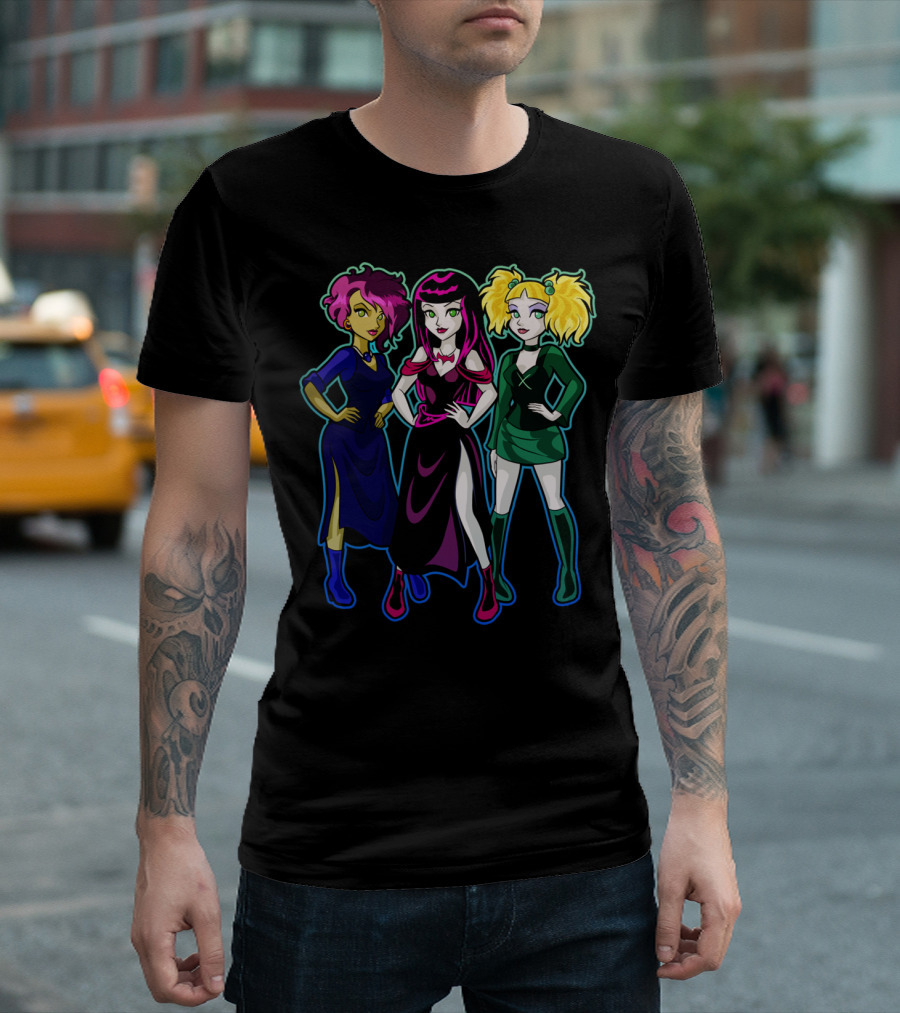 Witchy Trio with Colorful Hairstyles and Gothic Dresses T-Shirt