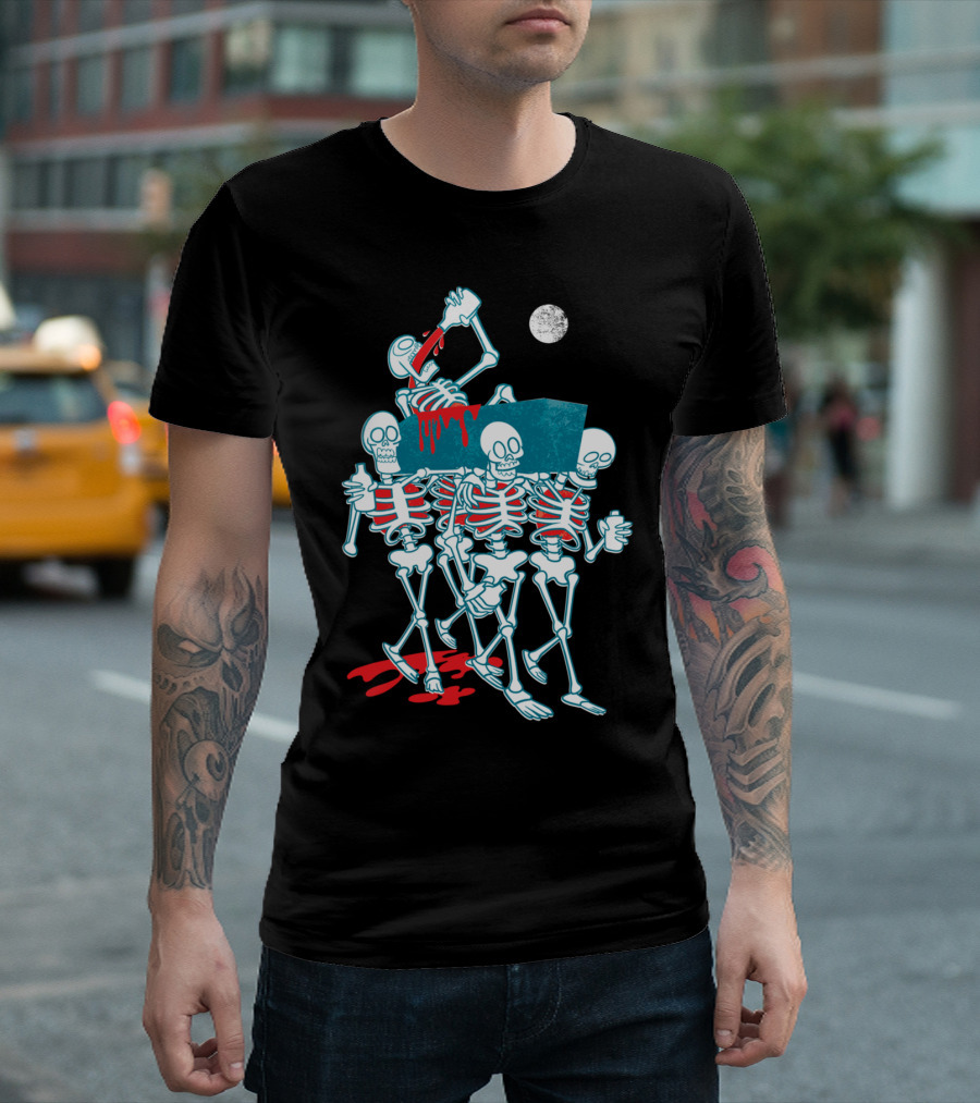 Funeral Of The Already Dead Skeleton Procession Under Full Moon T-Shirt