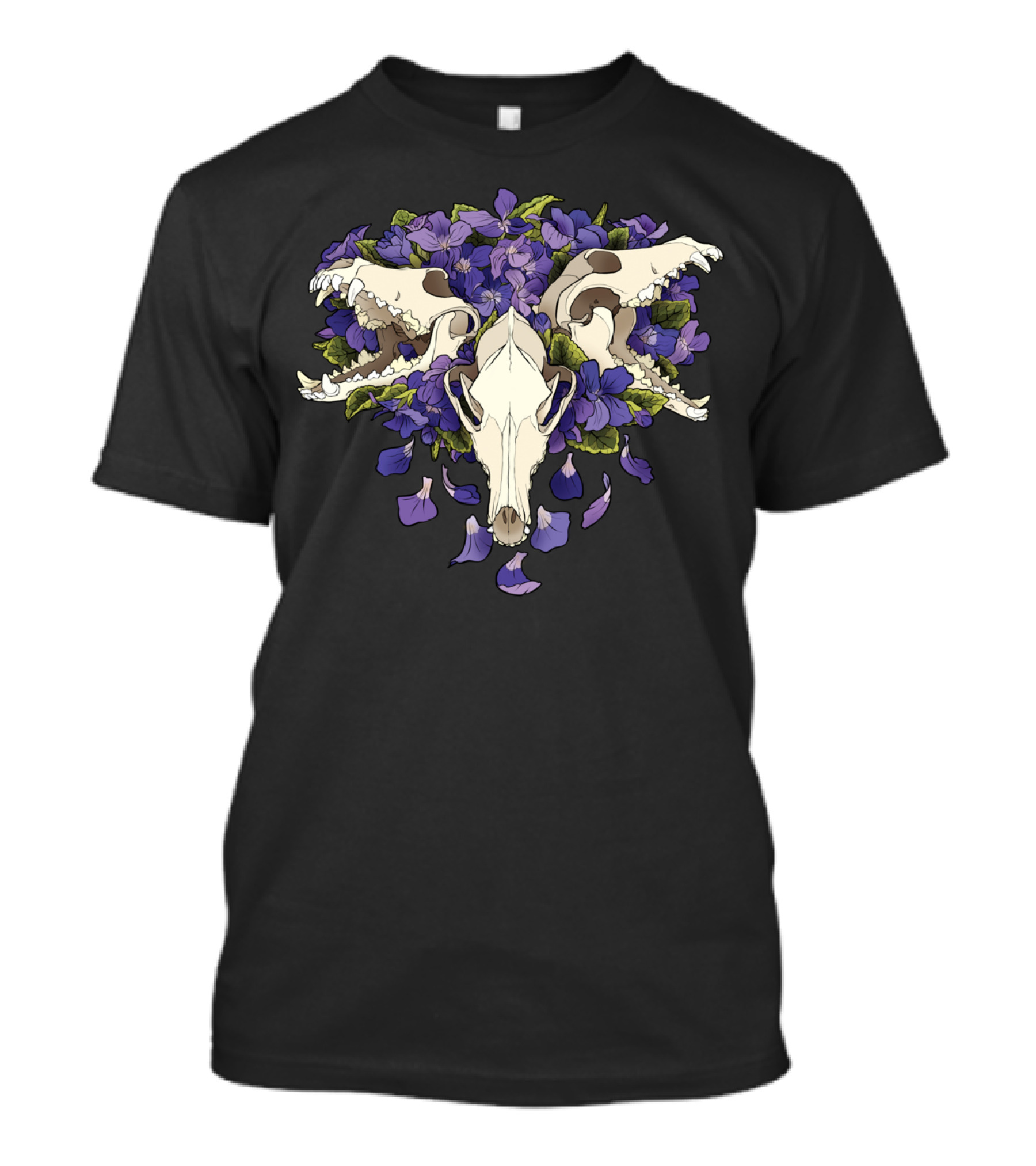 Dog Violet Cerberus With Floral Skull Trio T-Shirt