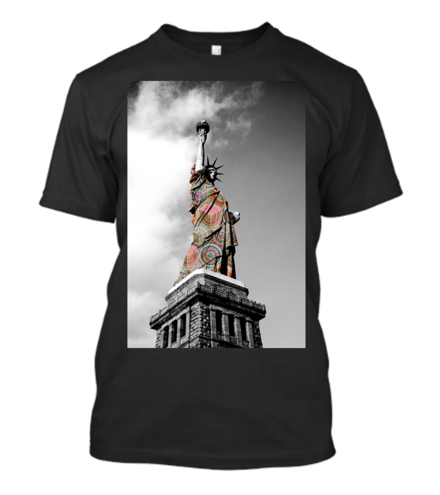 Funky Landmark Ny Statue Colorful Psychedelic T-Shirt