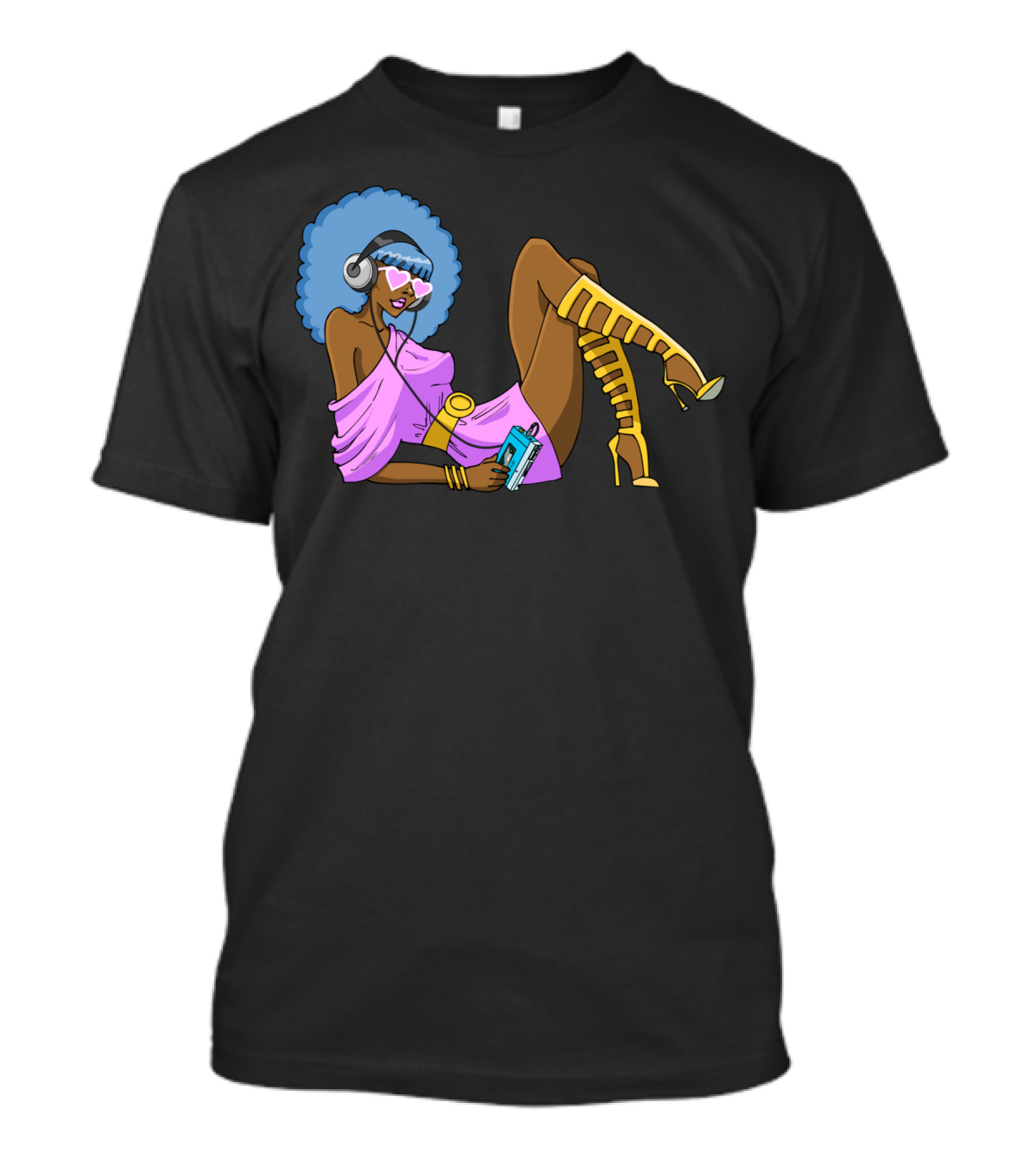 FUNKY GIRL Purple Outfit Headphones Blue Afro T-Shirt