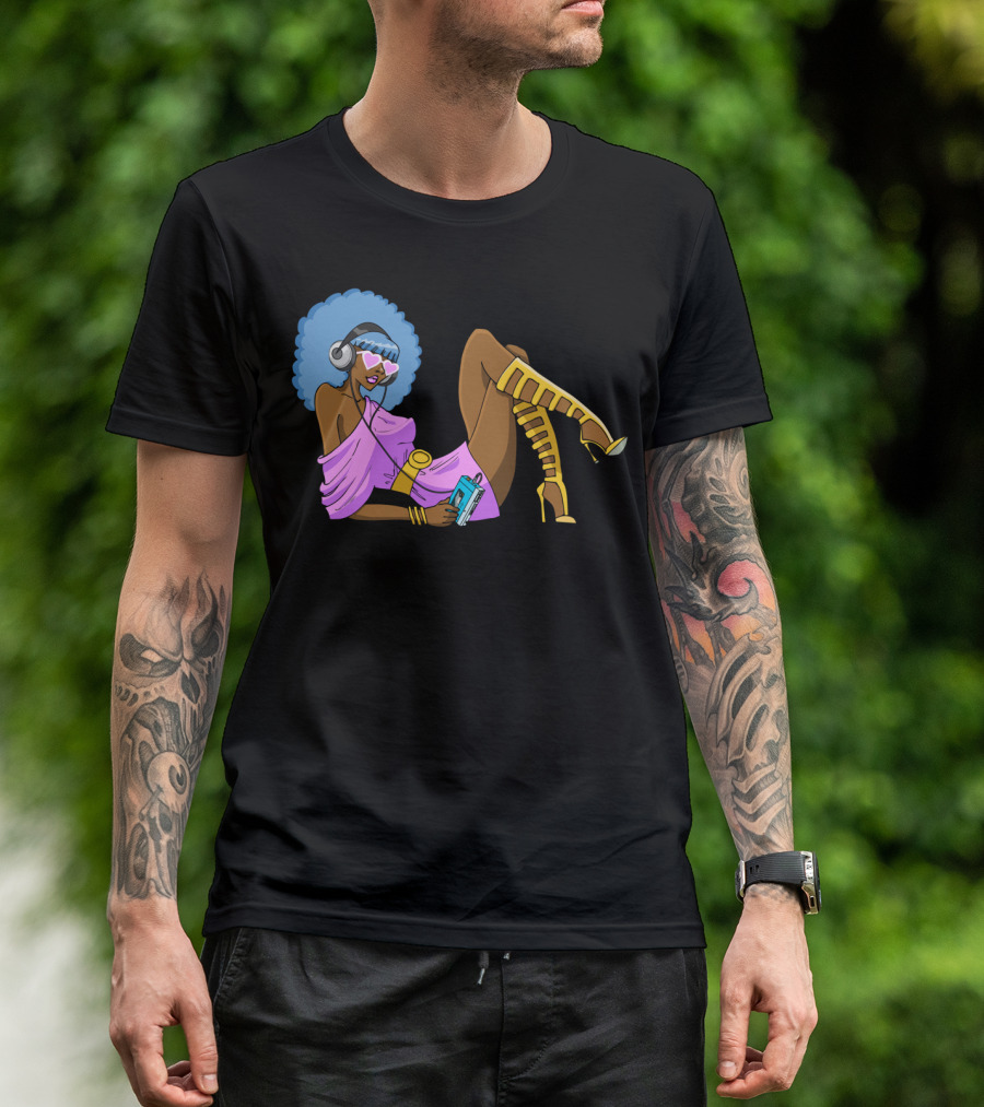 FUNKY GIRL Purple Outfit Headphones Blue Afro T-Shirt