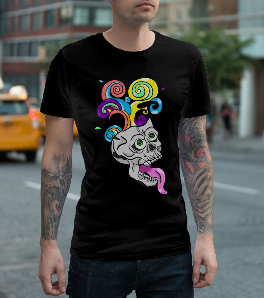 Creative Mind Skull with Colorful Swirls and Spirals by ByA T-Shirt