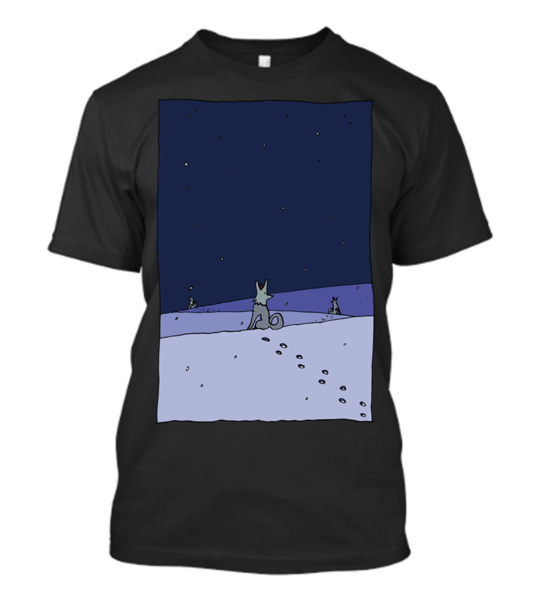 Dogs In Winter Night Starry Sky Scene T-Shirt