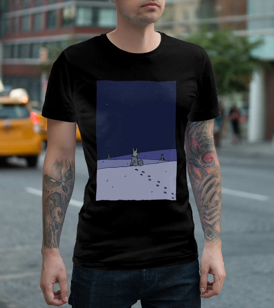 Dogs In Winter Night Starry Sky Scene T-Shirt