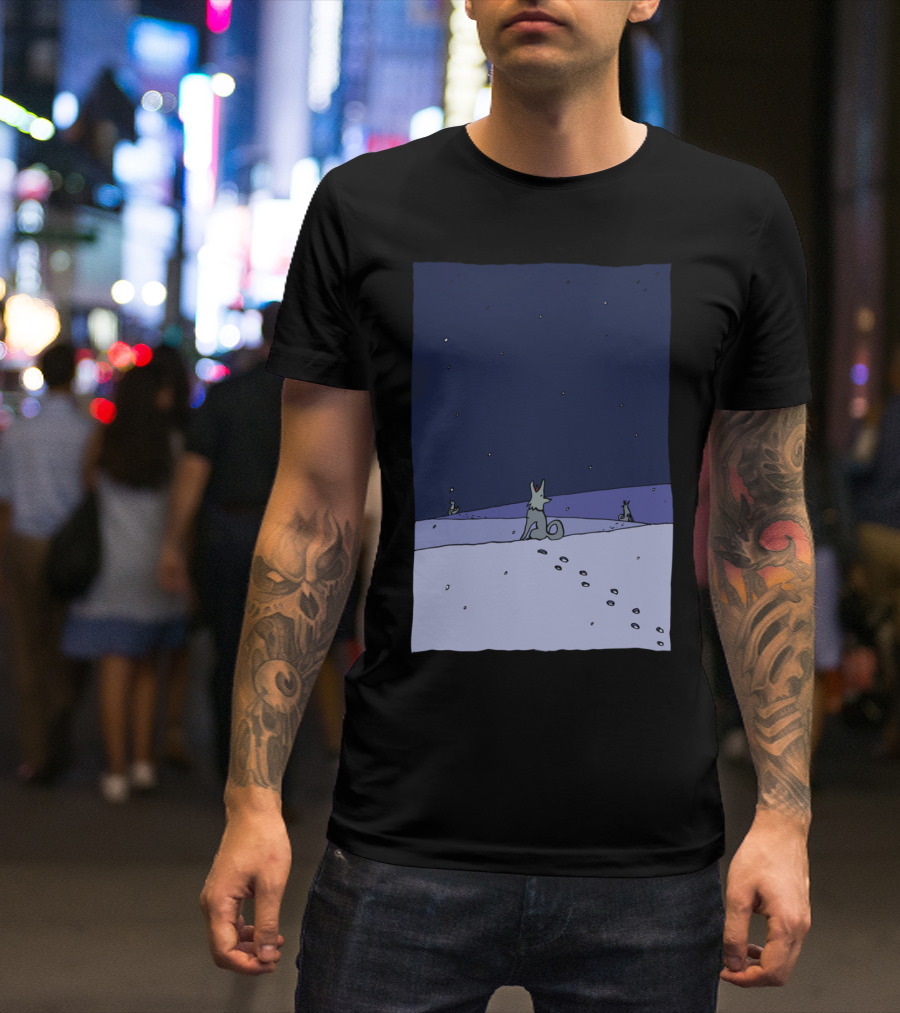 Dogs In Winter Night Starry Sky Scene T-Shirt