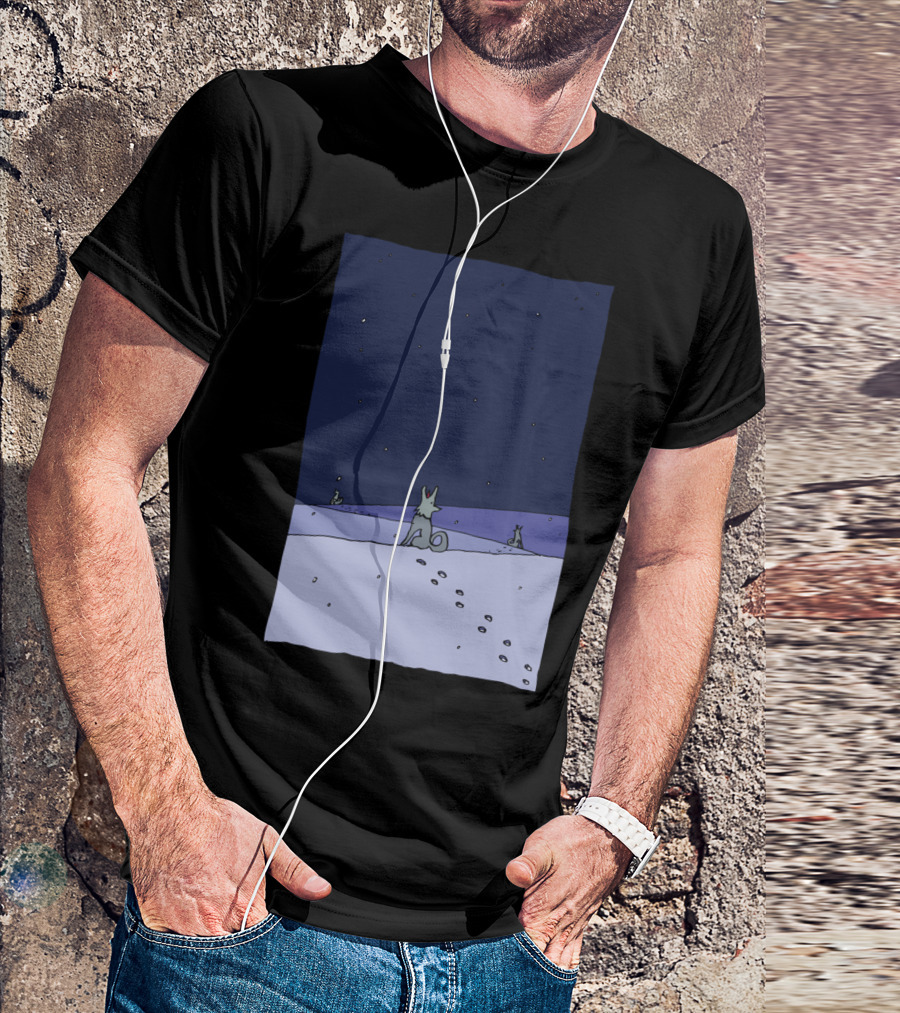 Dogs In Winter Night Starry Sky Scene T-Shirt