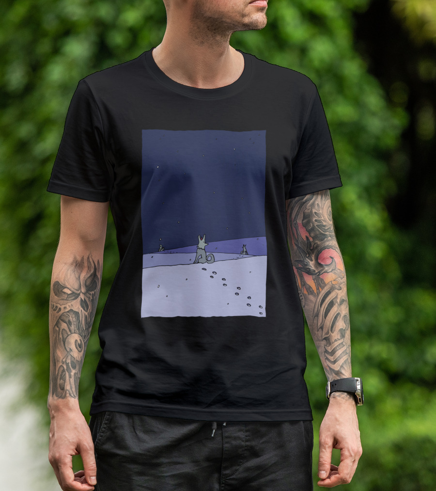Dogs In Winter Night Starry Sky Scene T-Shirt