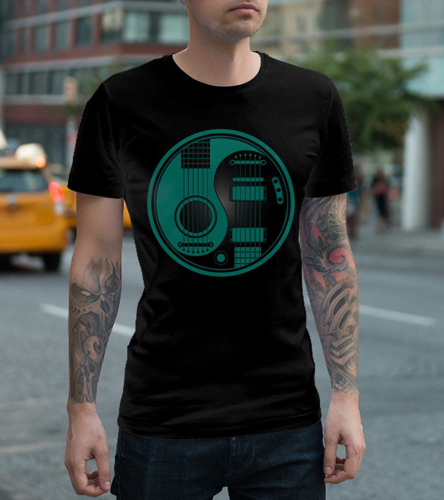 Teal Blue And Black Acoustic Electric Guitars Yin Yang T-Shirt