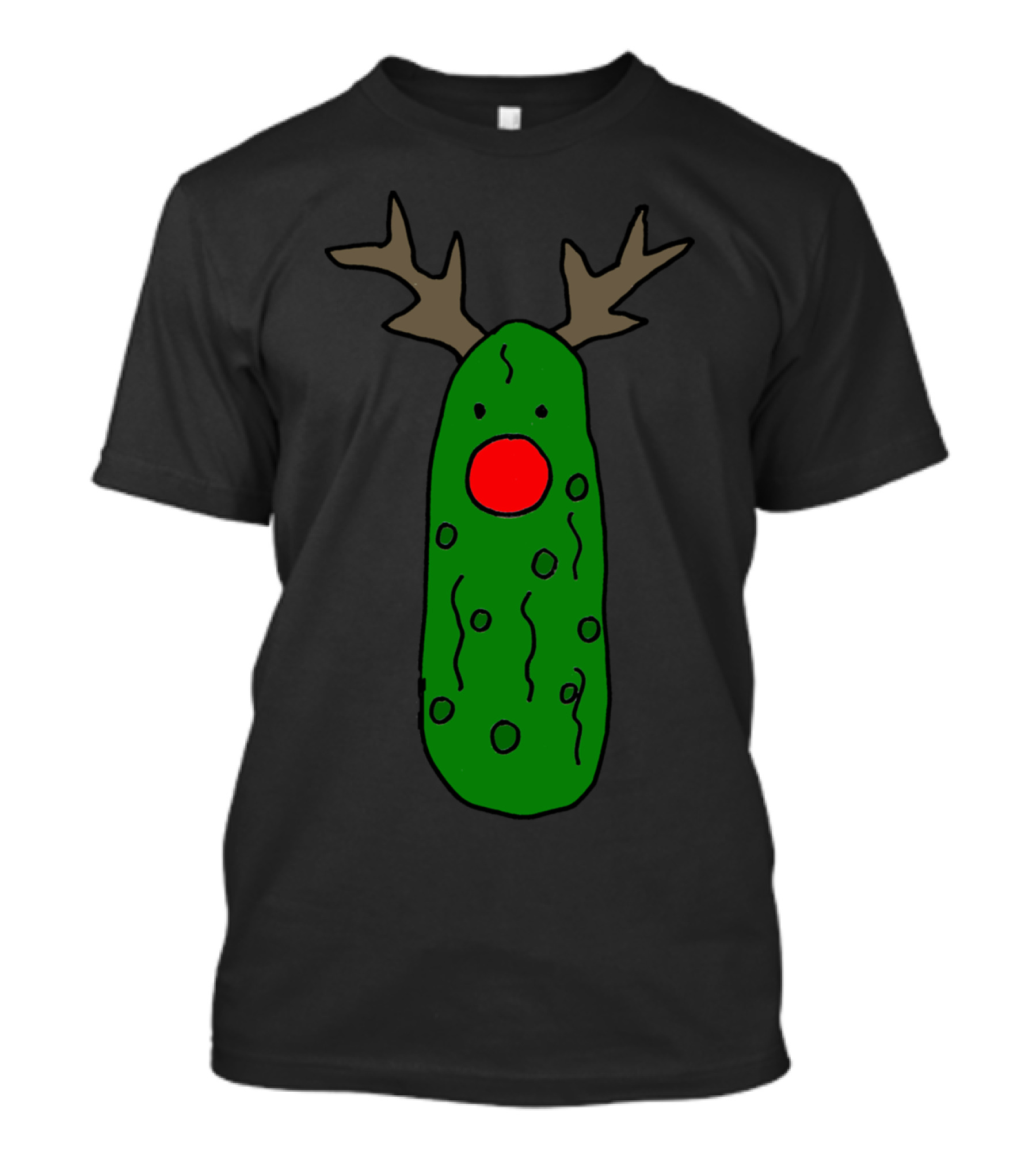 Funny Cool Christmas Pickle Reindeer With Red Nose And Antlers T-Shirt