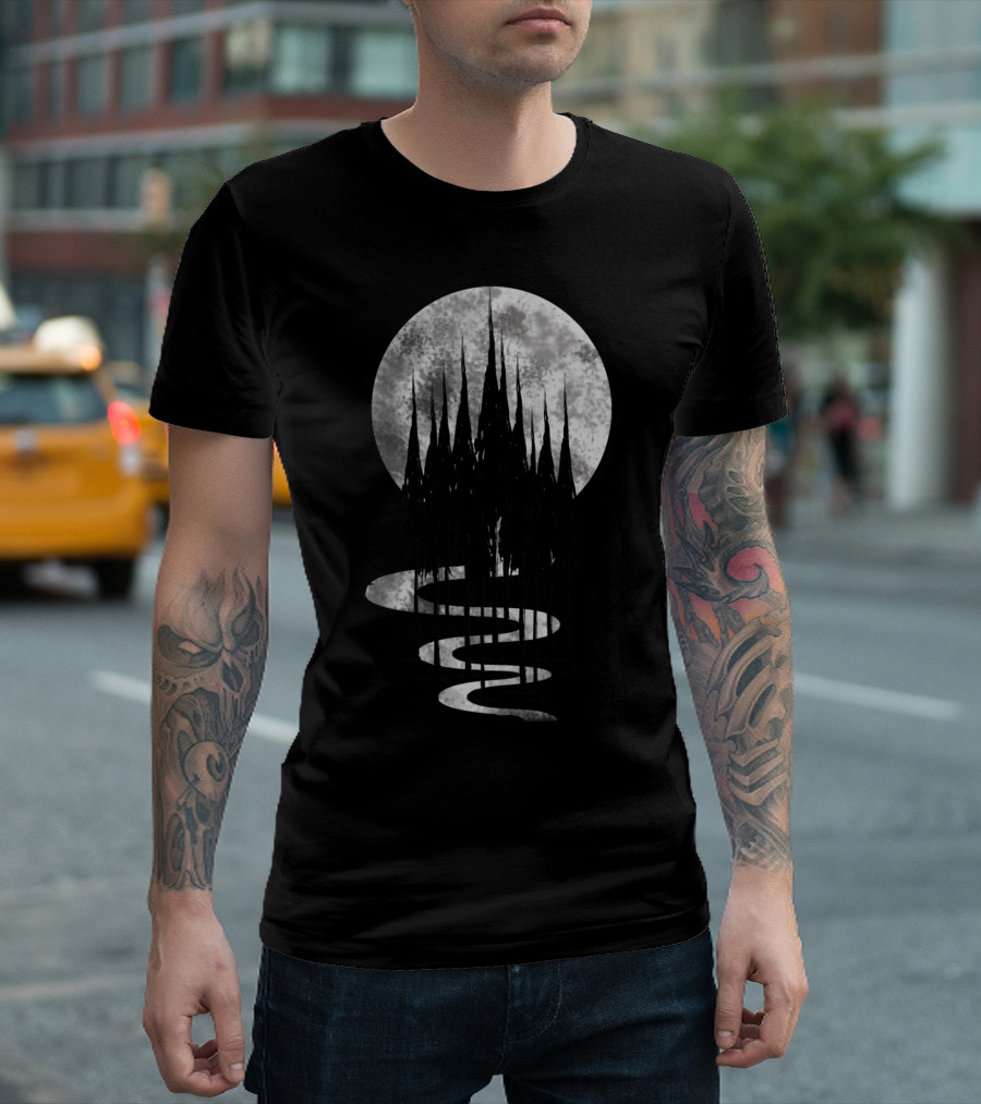Boscage Dark Forest Silhouette with Moonlit Pathway T-Shirt