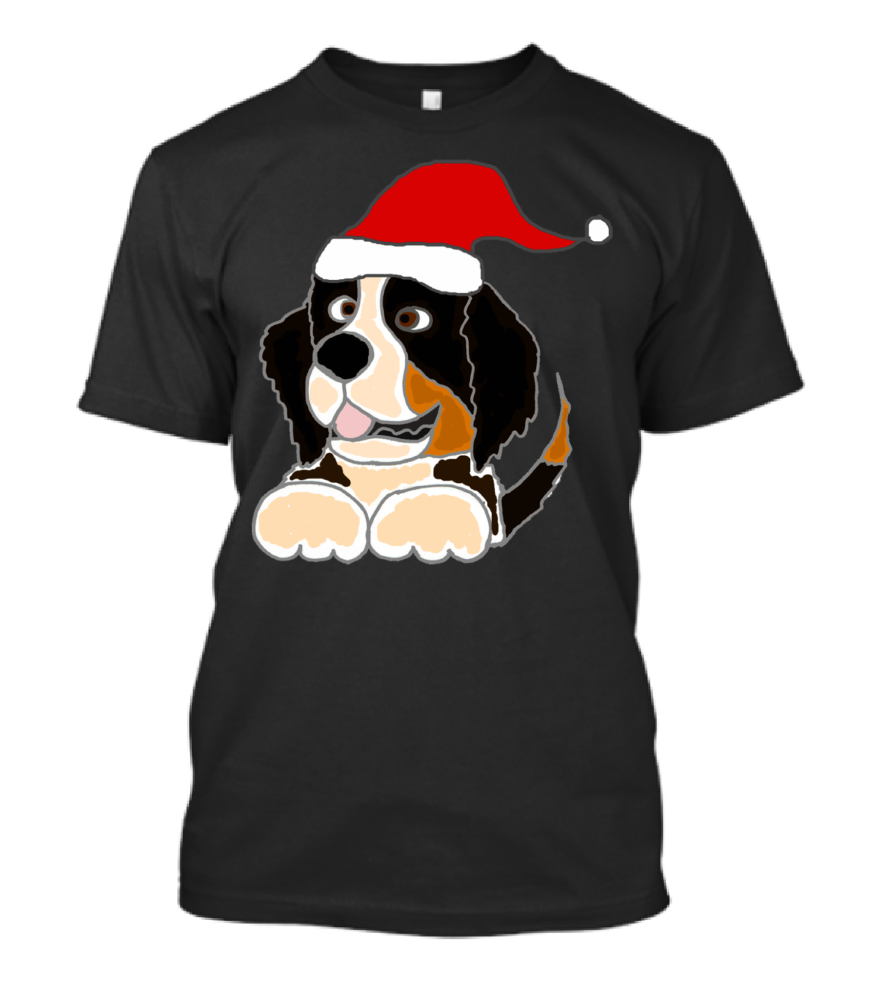 Funny Cute Bernese Mountain Dog Santa Hat T-Shirt
