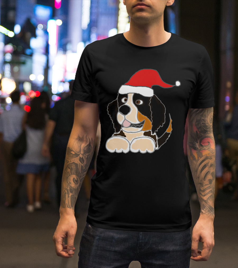 Funny Cute Bernese Mountain Dog Santa Hat T-Shirt