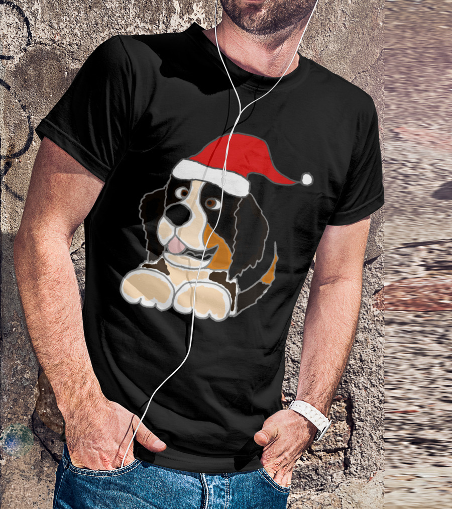 Funny Cute Bernese Mountain Dog Santa Hat T-Shirt