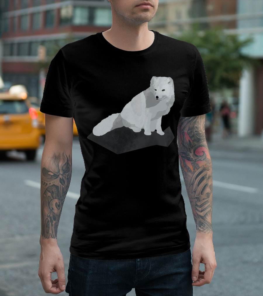 Arctic Fox Sitting on Dark Geometric Shape T-Shirt