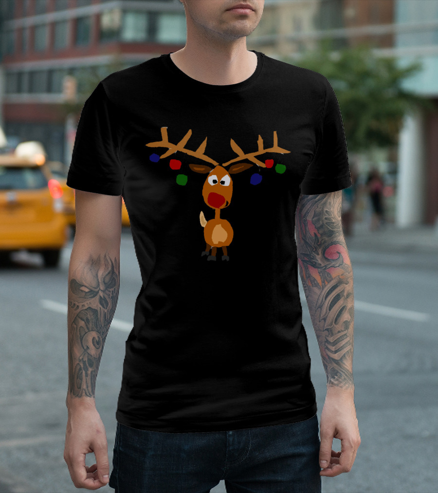 Funny Cute Christmas Reindeer With Colorful Ornaments Original T-Shirt