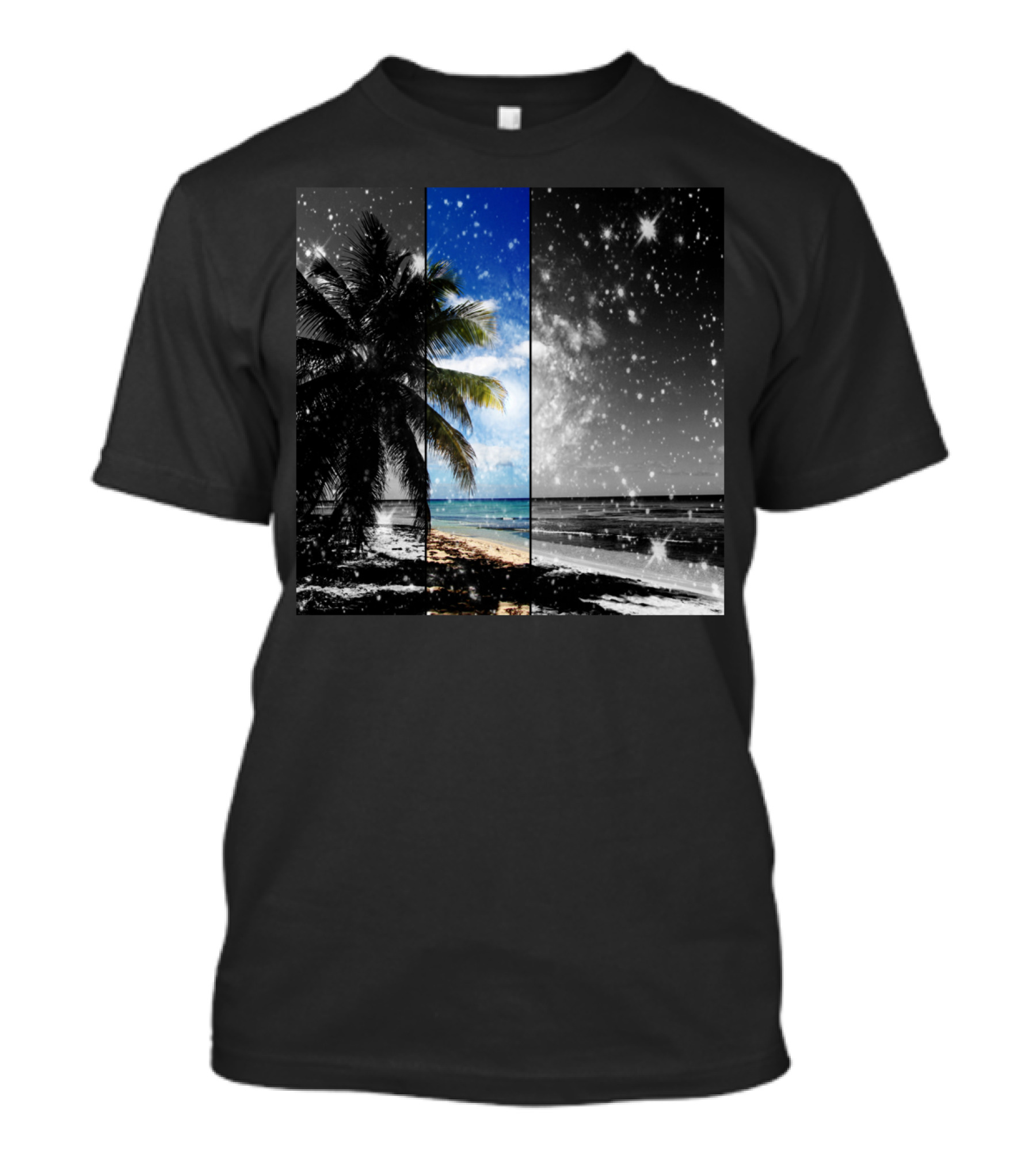 Caribbean Dreaming Tropical Beach Night Sky Palm Trees Ocean Contrast T-Shirt