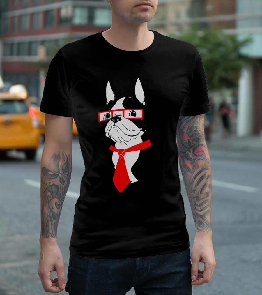Boston Terrier Red Glasses and Tie T-Shirt