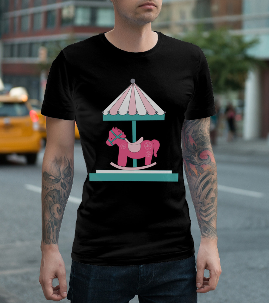 Carousel Rocking Horse Pink Floral Canopy T-Shirt