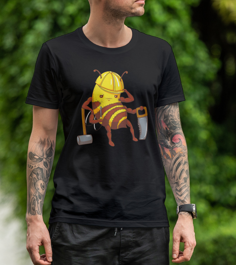 Worker Bee Carpenter Helmet Mallet Saw Screwdriver T-Shirt