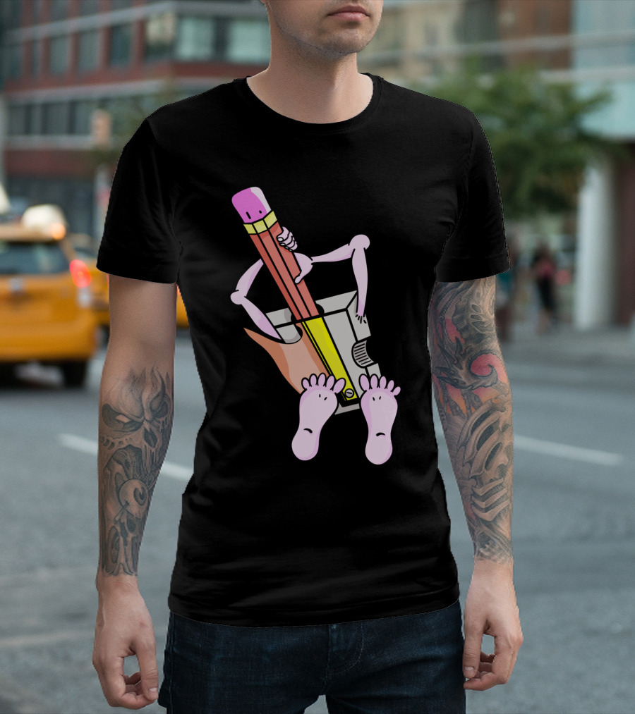 Pencil with Human Features Riding a Sharpener T-Shirt