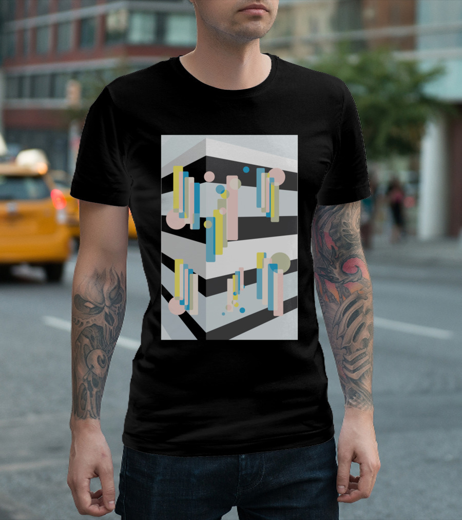 Bounce Geometric Shapes Multicolor Rectangles and Circles T-Shirt