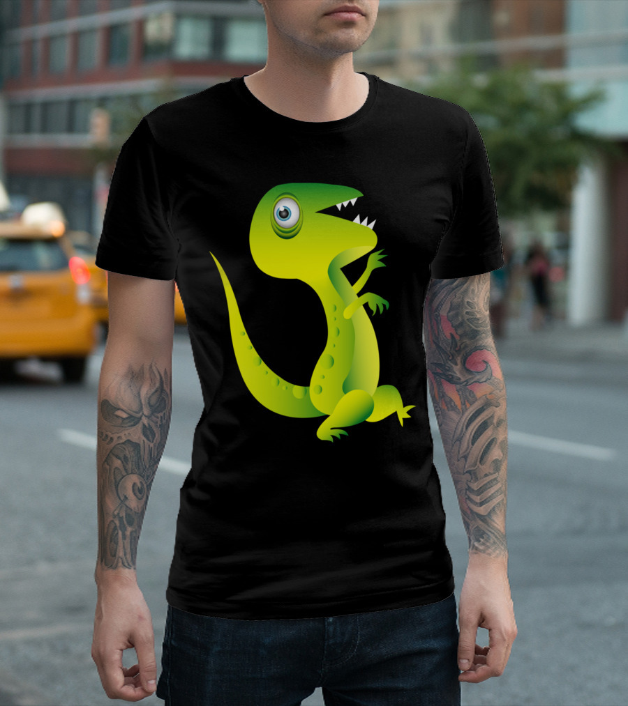 Running Cute Dinosaur Cartoon Playful Green T-Rex T-Shirt