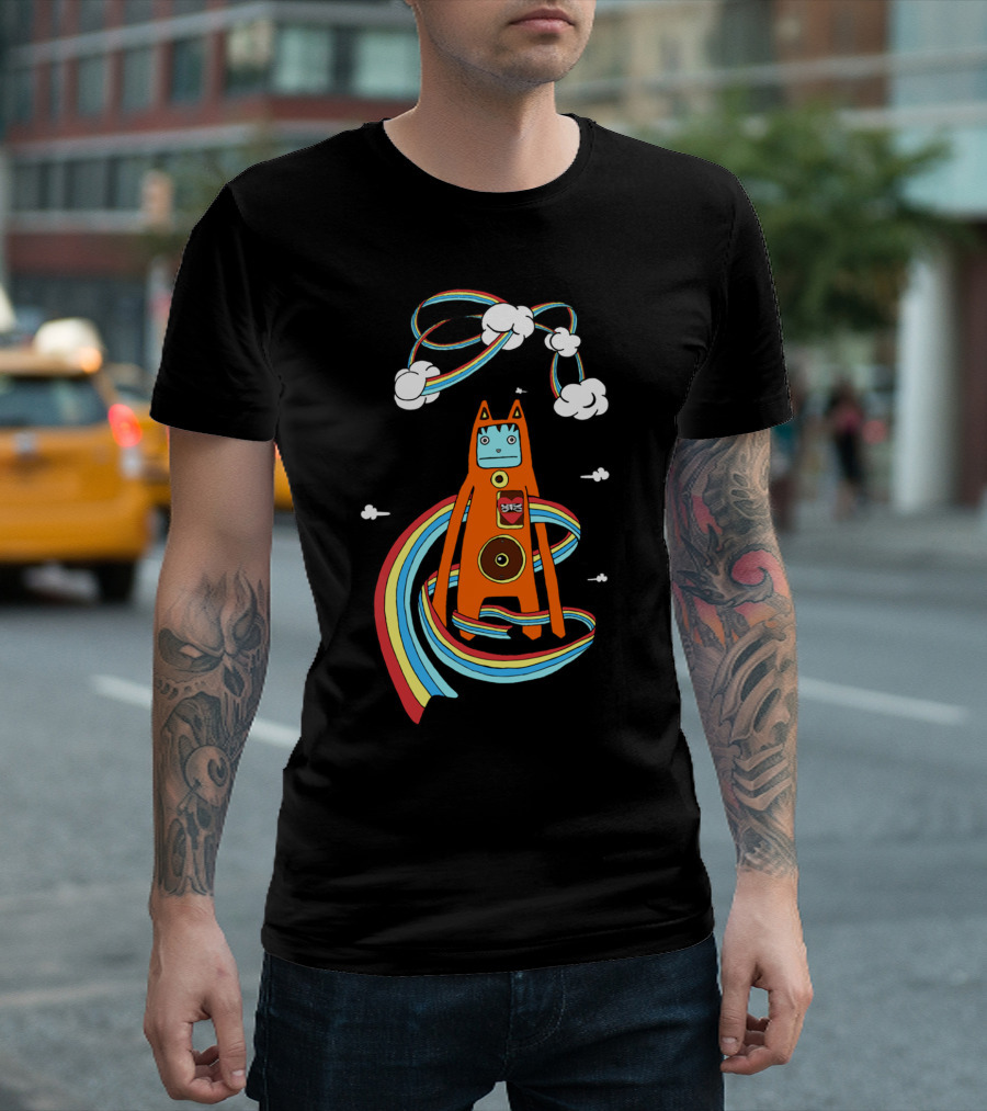 Bow Master Cosmic Rainbow Creature With Whimsical Clouds And Retro Vibes T-Shirt