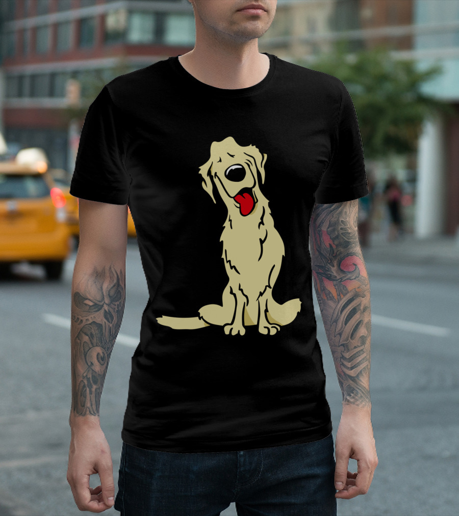 Cartoon Golden Retriever Dog Drawing with Tongue Out T-Shirt