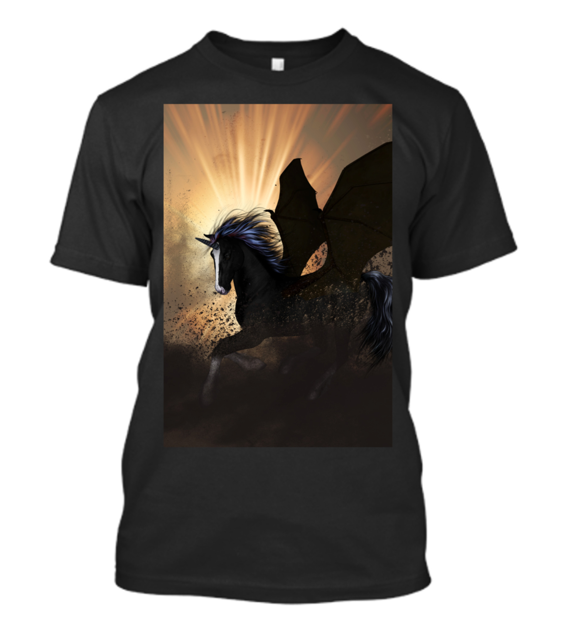Beautiful Dark Unicorn With Dragon Wings T-Shirt
