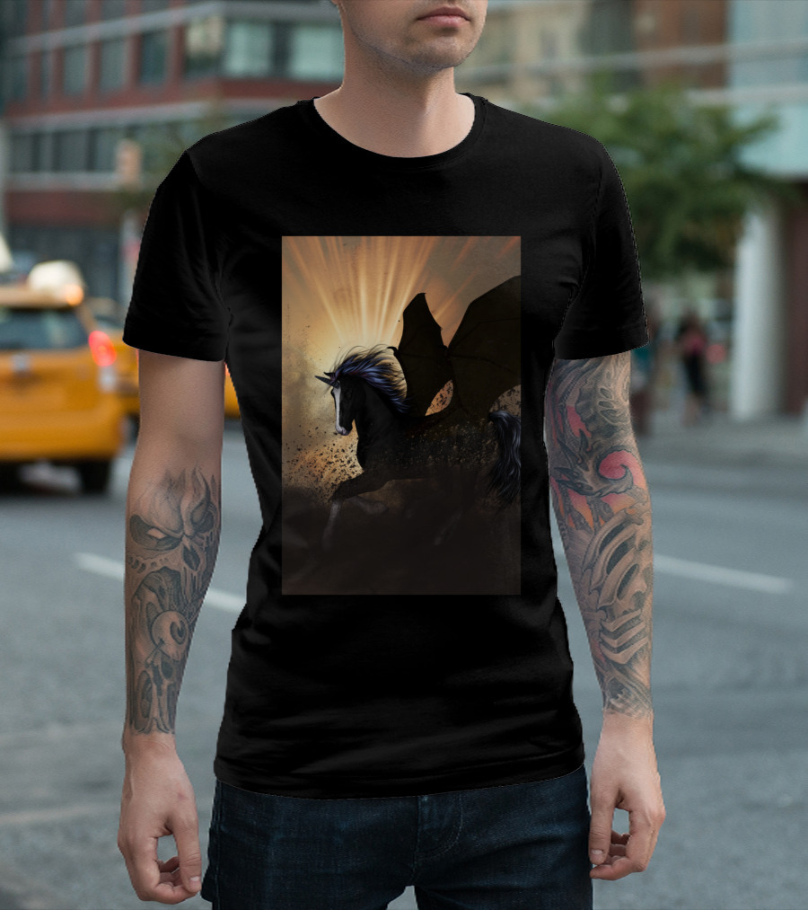 Beautiful Dark Unicorn With Dragon Wings T-Shirt