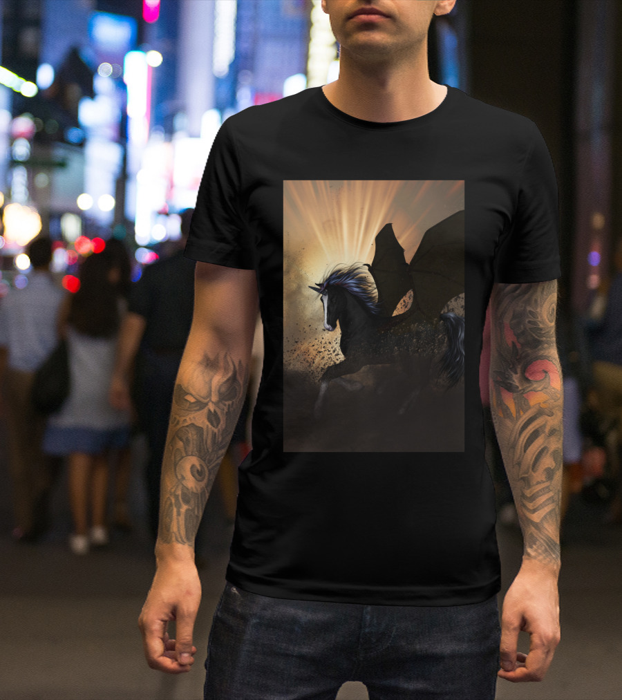 Beautiful Dark Unicorn With Dragon Wings T-Shirt