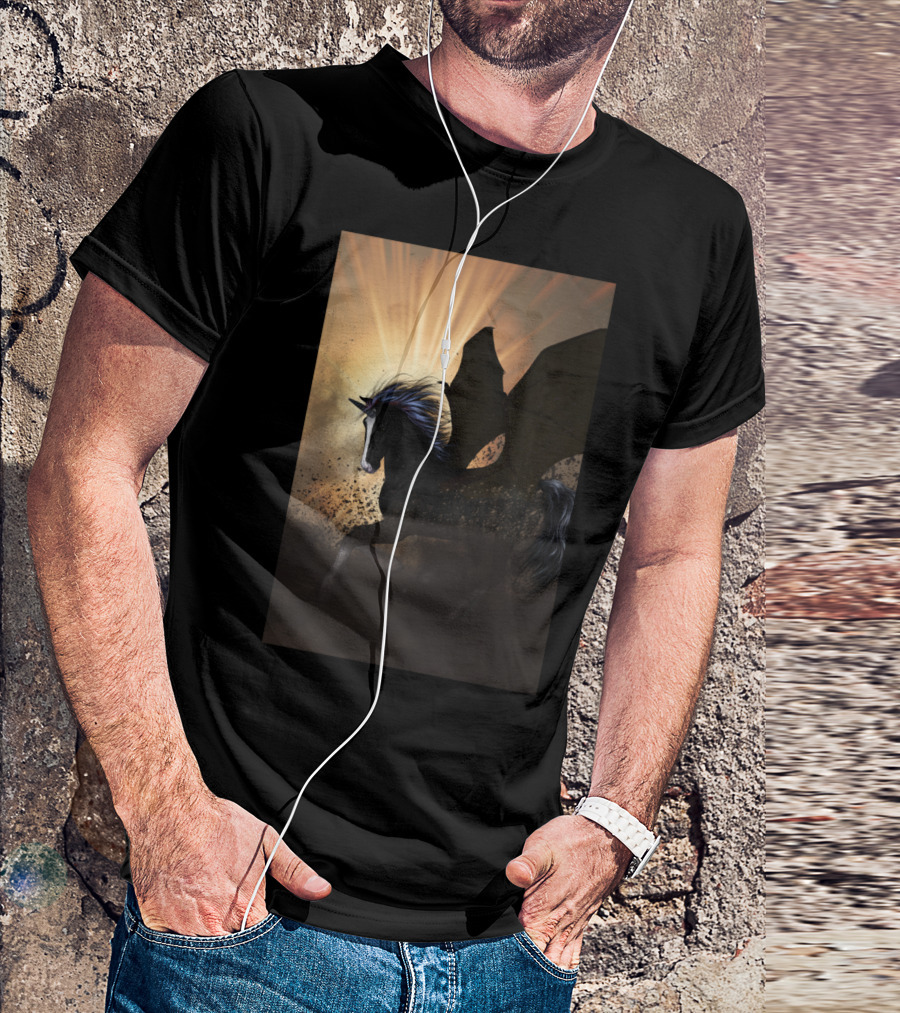 Beautiful Dark Unicorn With Dragon Wings T-Shirt