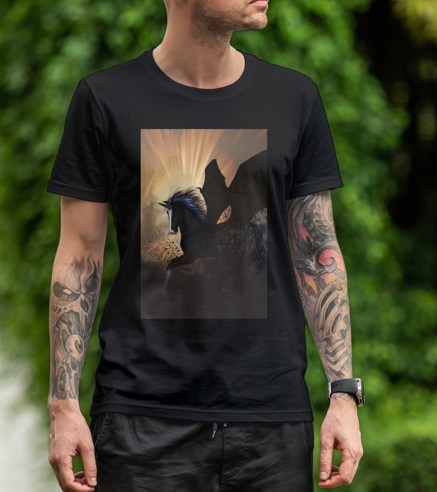 Beautiful Dark Unicorn With Dragon Wings T-Shirt
