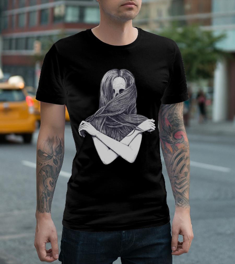 Beautiful Death Skeleton Hidden Behind Flowing Hair T-Shirt