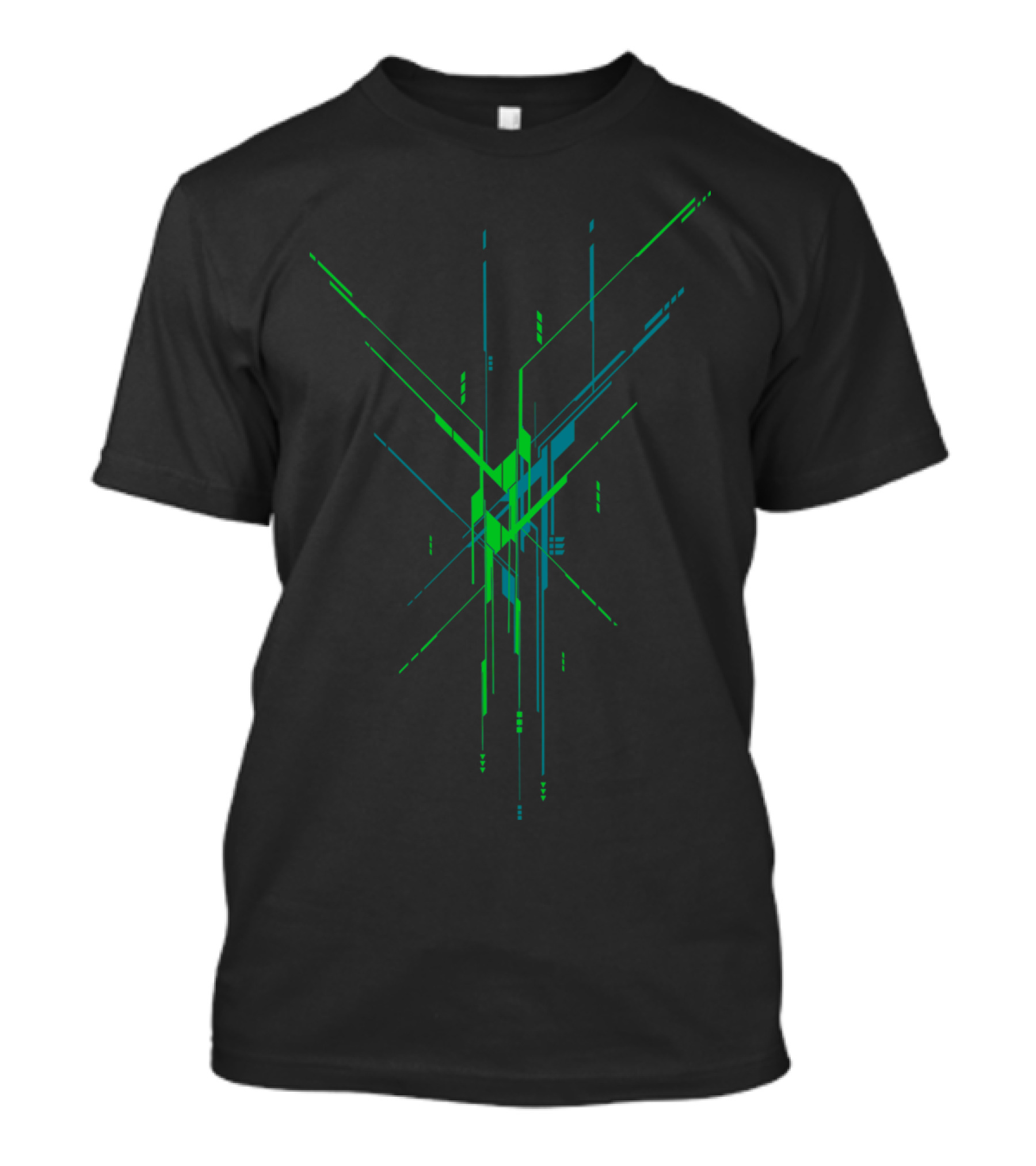 Blue Green Tech Lines Symmetry Future Vibes T-Shirt